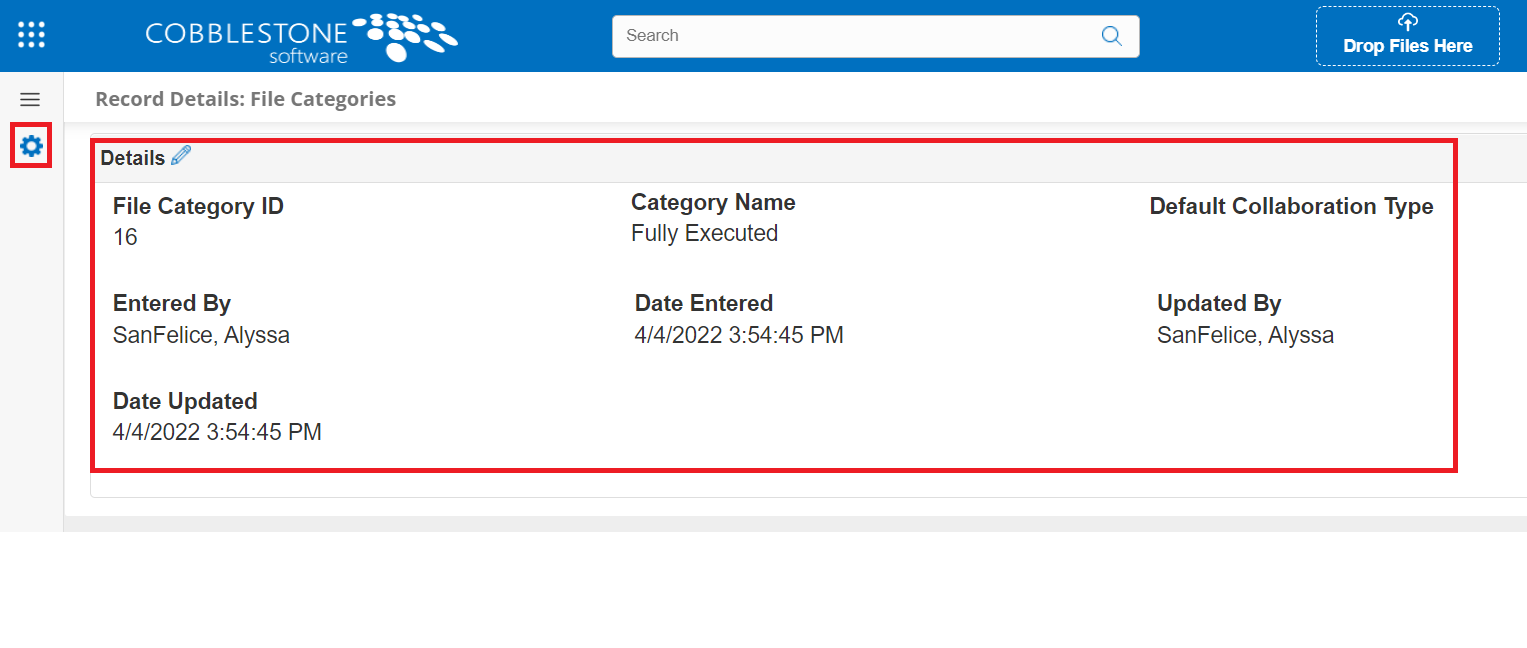 The Record Details: File Categories page.