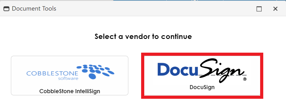 Esign Document DocuSign Selection Example