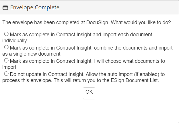 Select completion option for Signed Documents