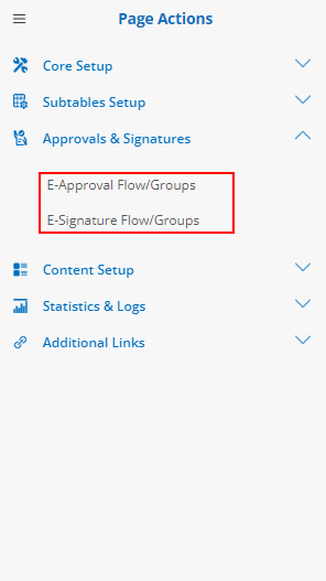 Approvals and Signatures on Document Template Side Menu