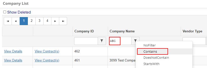 Company Name Filter