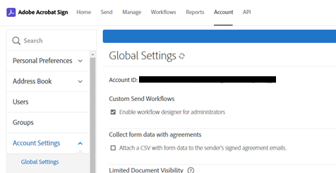 Account Settings to use Digital Signatures