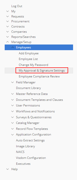 My Approval & Signature Settings on Main Menu