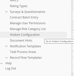 The Manage/Setup area of the Main Menu. Visdom Configuration is highlighted.