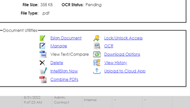 Selecting the option to Esign Document