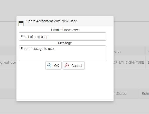 Prompt to share Agreement with new User