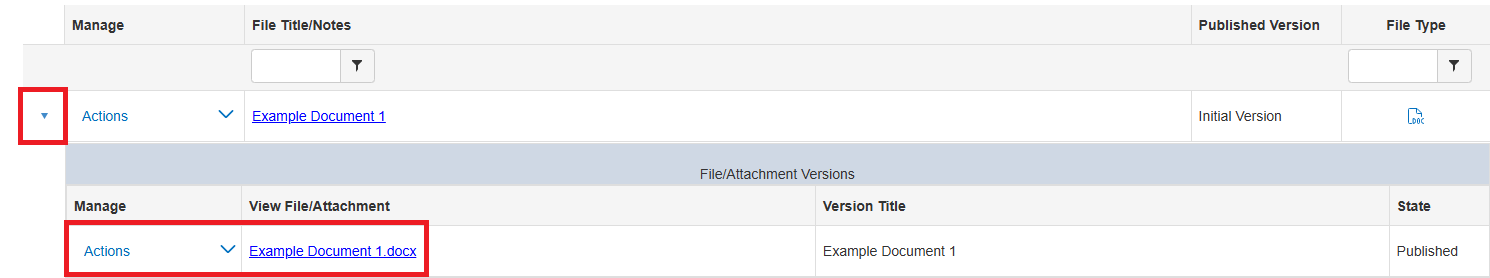 Click Actions to modify and or preview document. Click hyperlink on attachment to download.