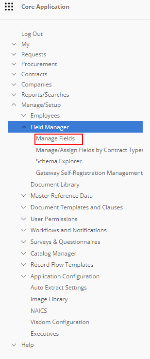 Manage Fields location from the Waffle Menu