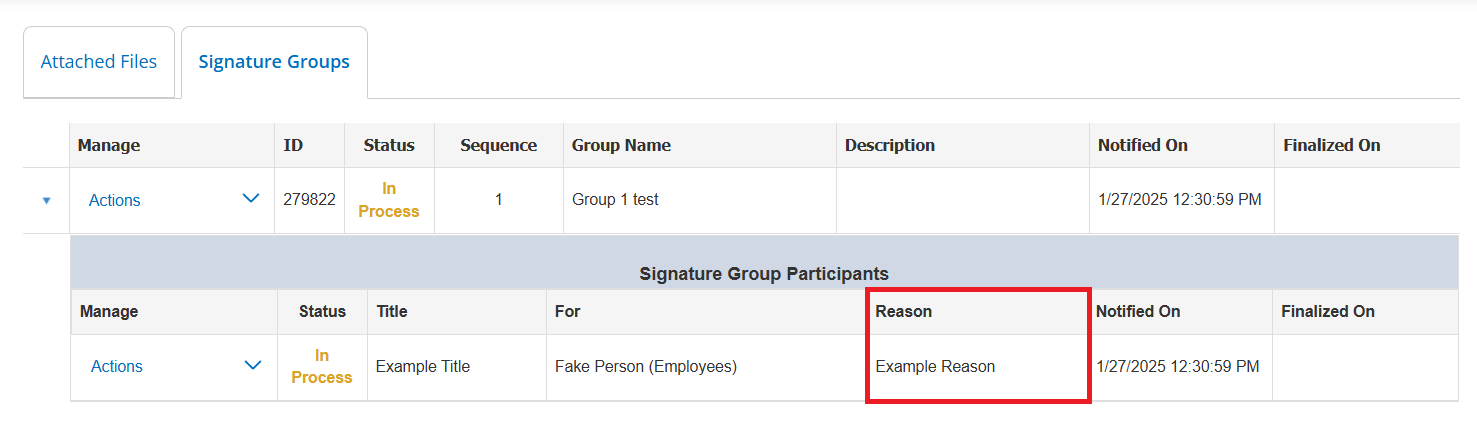 Reason text highlighted to show where the Reason text is pulled when signing the file.