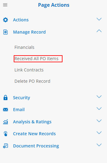 Click Received All PO Items on the side menu