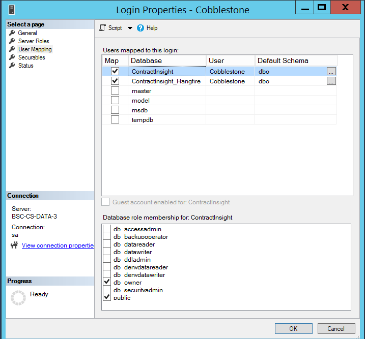 Setting up SQL Login User Mapping