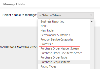 Select Purchase Order Header Screen as the table to edit