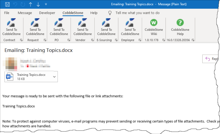 An Email in Microsoft Office with the CobbleStone® Outlook Plugin Toolbar