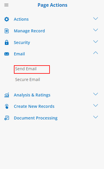 Send Email located on a PO record under side menu inside of Email