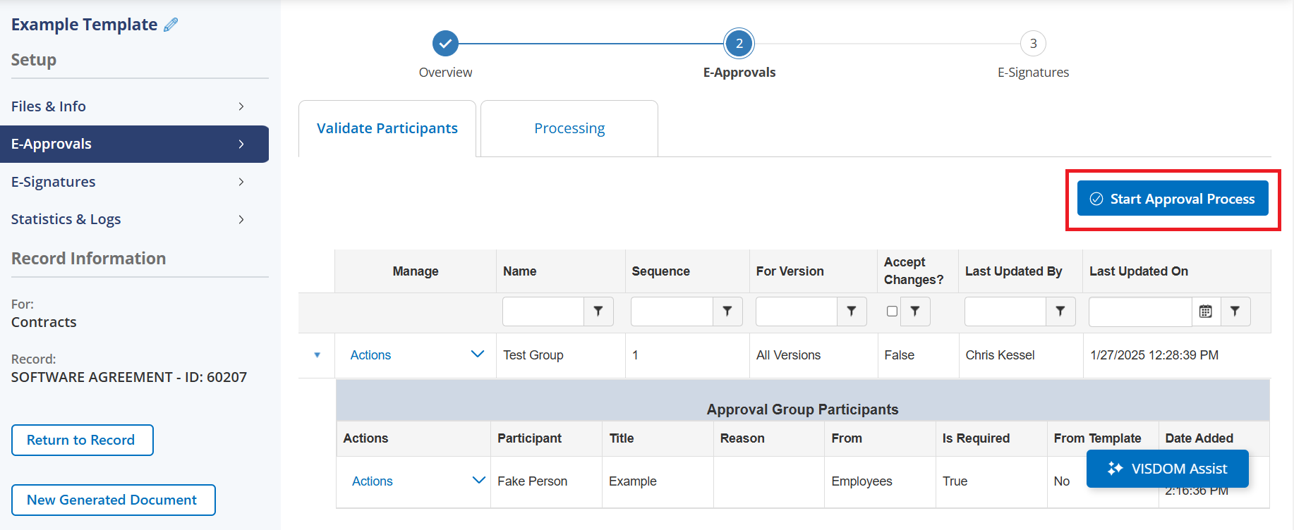 Click Start Approval Process to initiate the Approval Process.