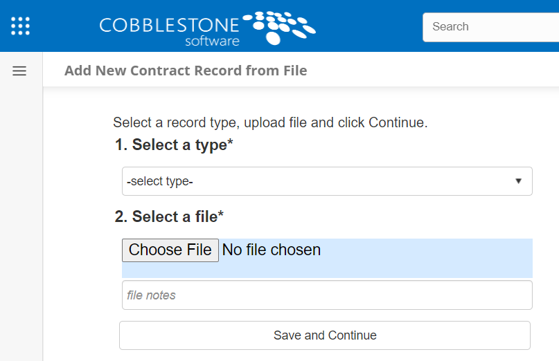The ContractInsight Add New Contract Record from File page
