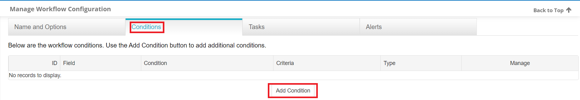 Conditions Tab