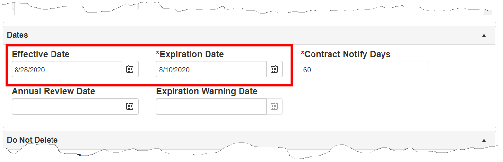 Effective Date and Expiration Date fields