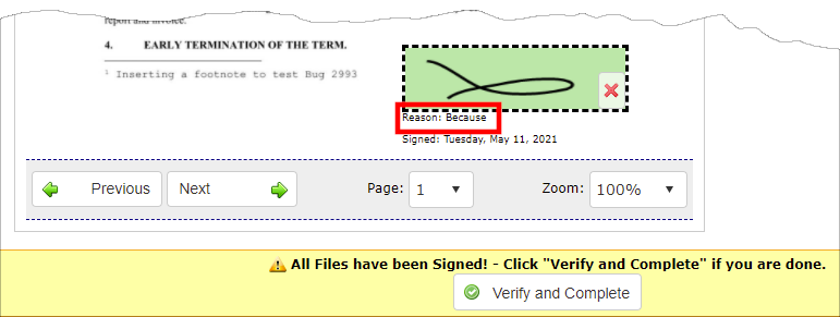 Signature Reason on Document