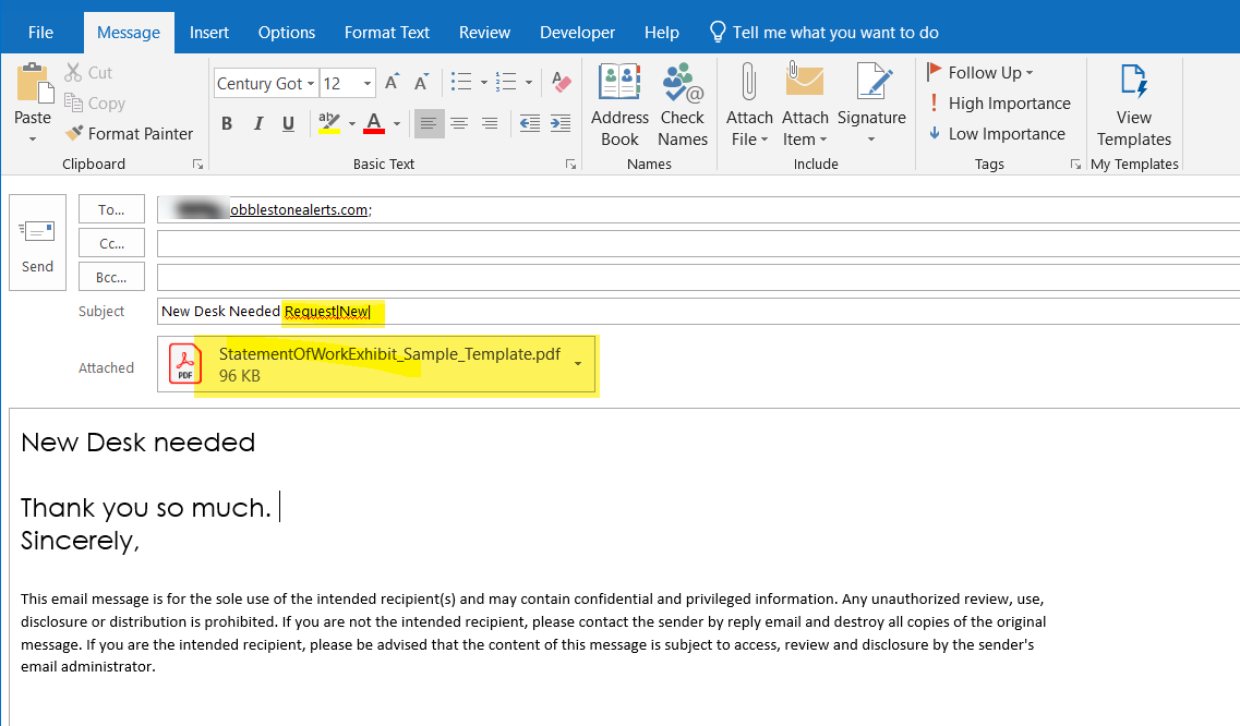 The above example displayed in Outlook.