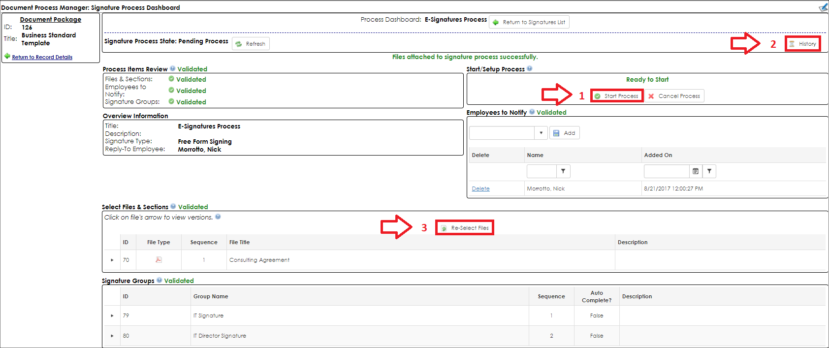 E-Signature Process on Dashboard