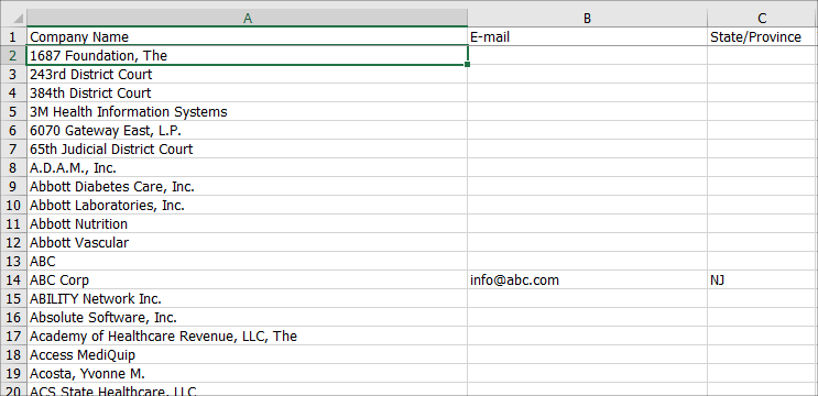 Excel Spreadsheet of Company List