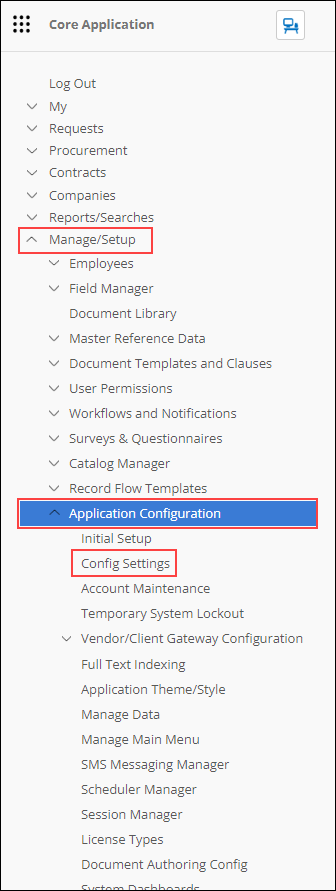 User Graphics Interface Side Menu Application Configuration Config Settings page