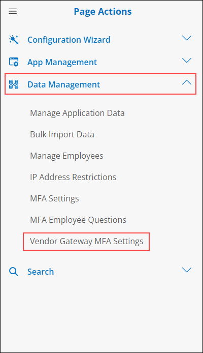 Showing in the Side Menu how to navigate to the Vendor Gateway MFA Settings