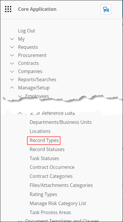 Graphical User Interface, text, Side Menu, Record Types