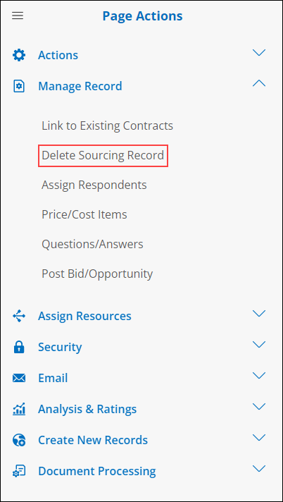 Graphical User Interface, text, Side Menu, Manage Record - Delete Sourcing Record