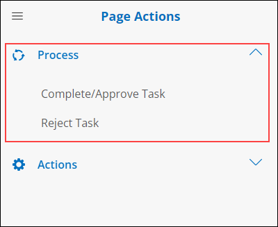 Graphical User interface, text, Side menu , Page Actions - Complete/Approve Task or Reject Task