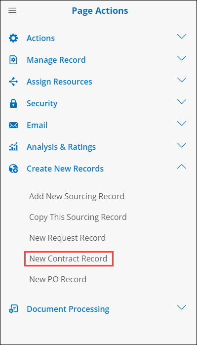 Graphic User Interface, text, Side Menu New Contract Record