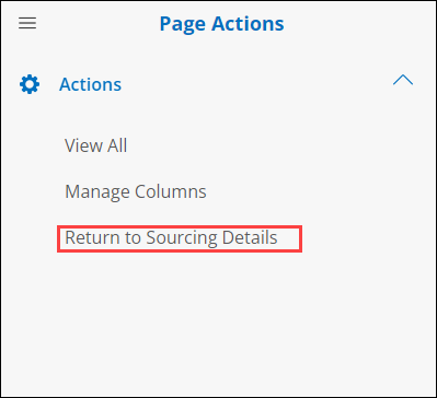 Graphic User Interface, text, Side Menu - Return to Sourcing Details