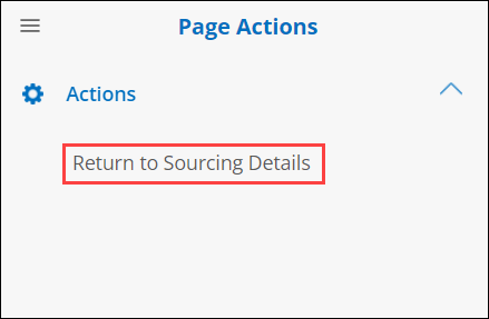 Graphic User Interface, text, Side Menu Return to Sourcing Details record page