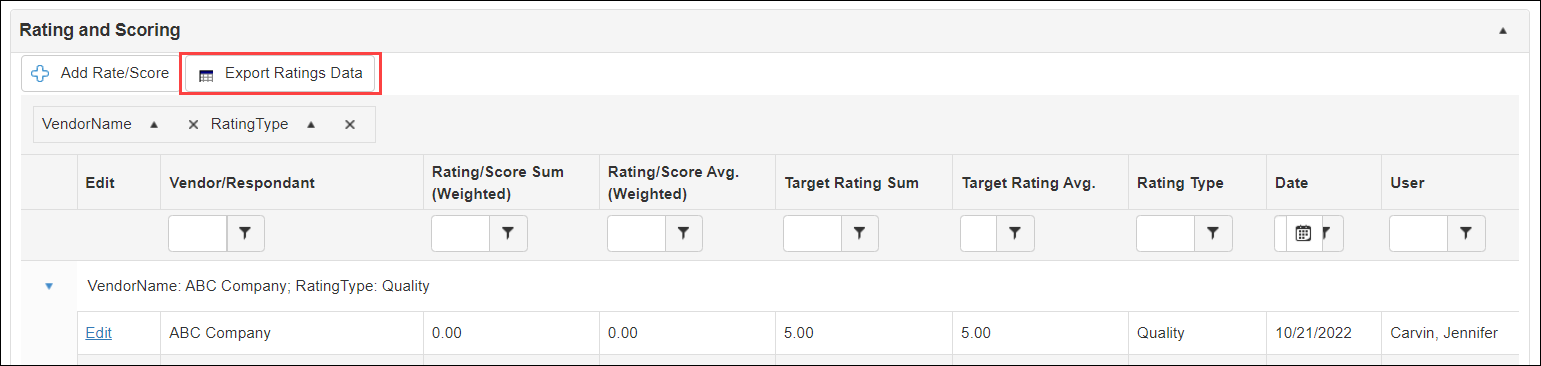 Graphic User Interface, text, Rating and Scoring sub-table, Export Ratings Data button