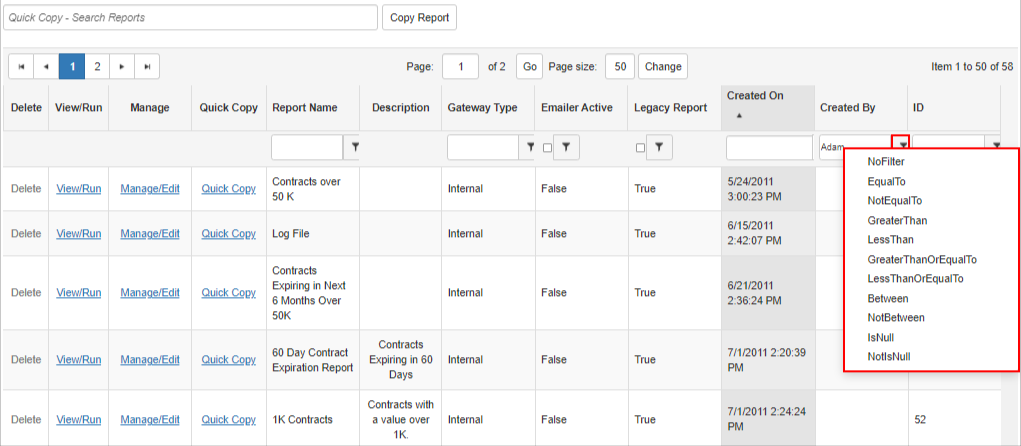 Filter dropdown on grid