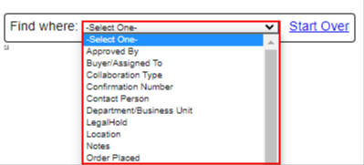 Find Where drop down can be used to locate a value in a field and display records matching that value