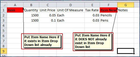 Enter data under each column depending on the Field Type