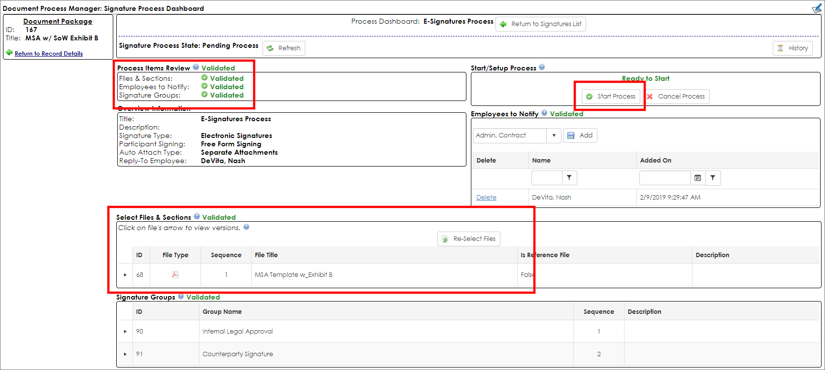 E-Signature Process Dashboard