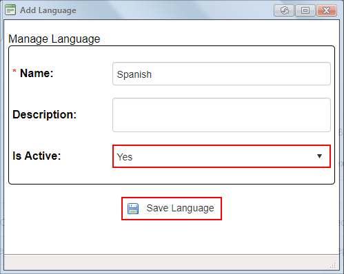 Add Language popup Is Active is highlighted