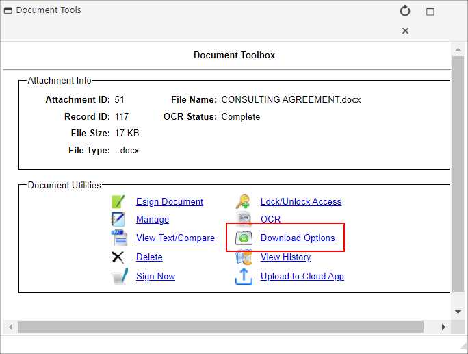 Click Toolbox and then click Download Options