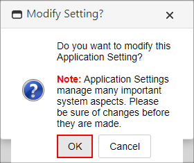 Modify Setting prompt. The OK button is highlighted.