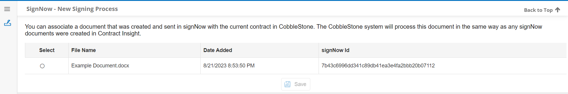 Select document to associate with signNow