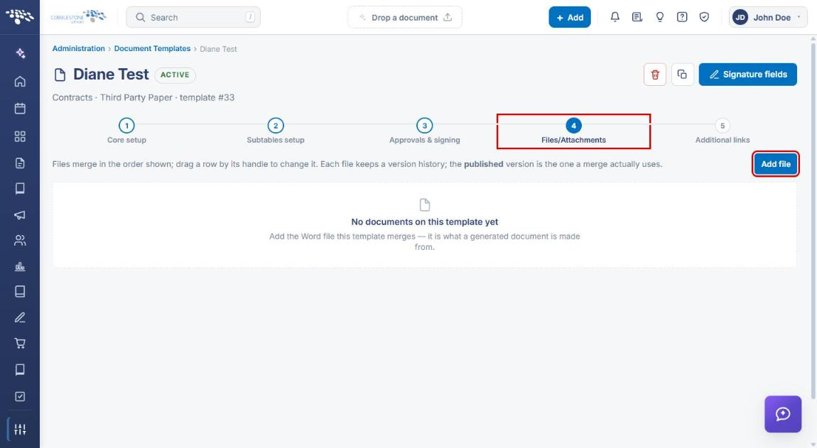 Files and Attachments step with Add file highlighted