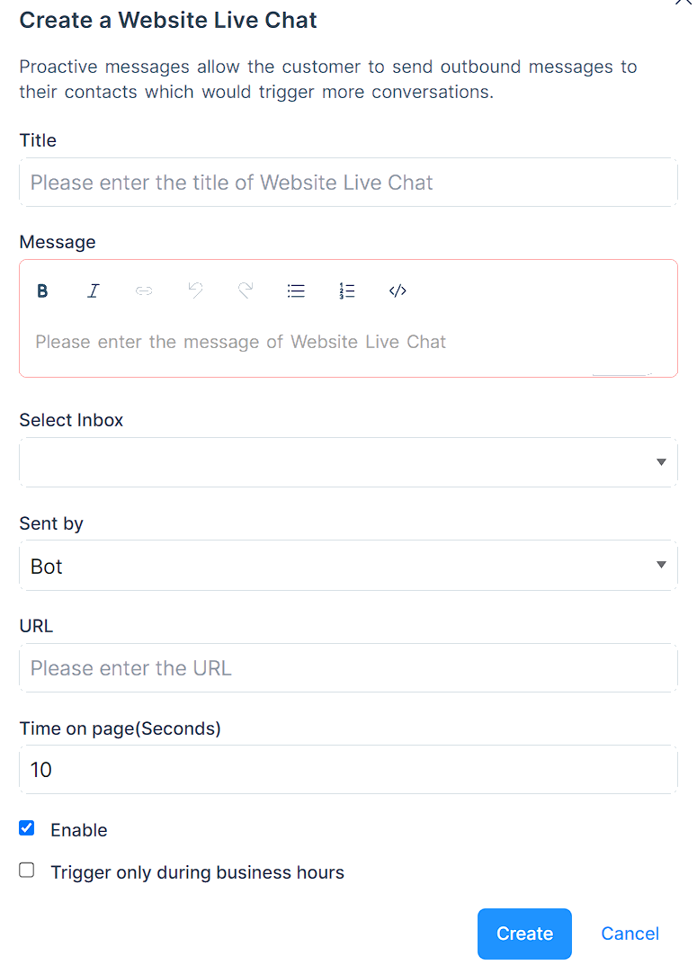 FScreenshot of a chat configuration interface. The window shows various settings for customizing a website live chat.