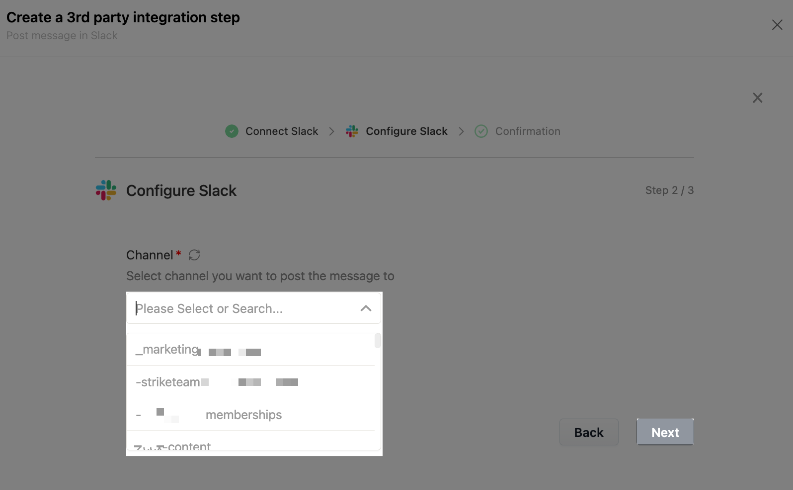 Configure slack channel