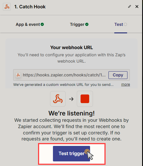 Testing the Webhook in Zapier