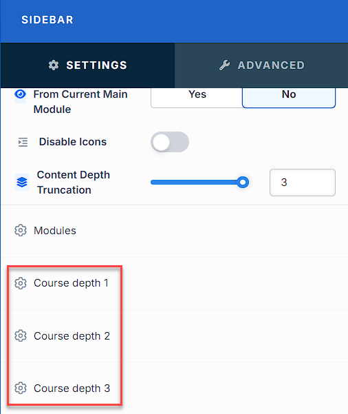 Course depth option in the settings menu