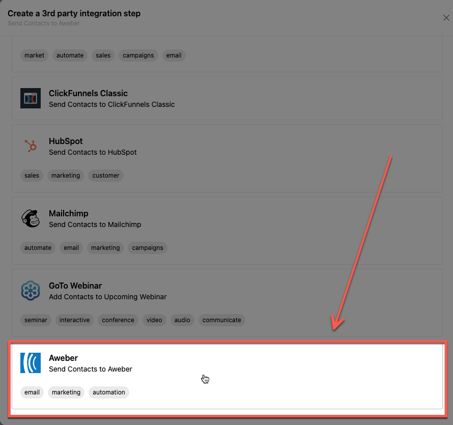 4._Select_Aweber_Inegration_Step.png