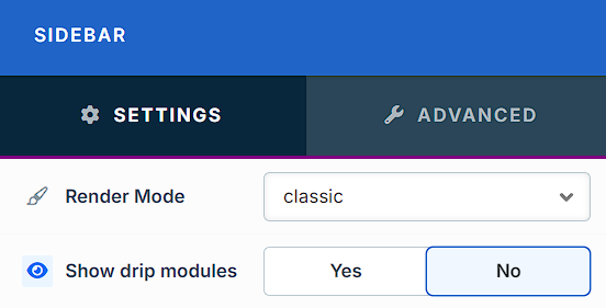 Toggle switched to No to hide dripped modules